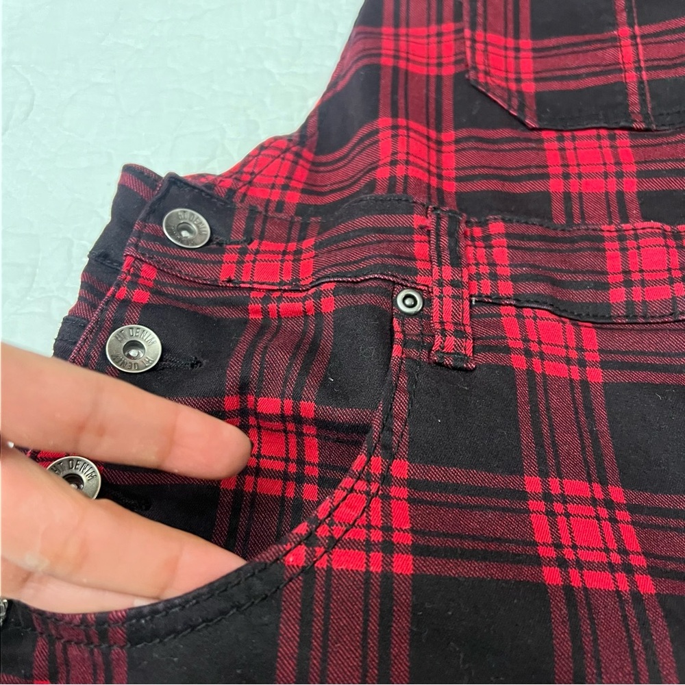 Red Plaid Short Overalls - Classic Women's Shorts - Picture 2 of 8